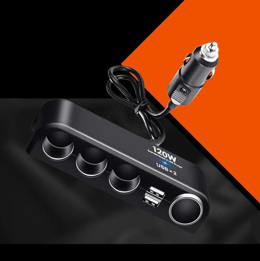 1/2pcs 120W 6-in-1 Car Charger Fast Charging Adapter Multifunctional Car Socket Cigarette Lighter Head Power Converter