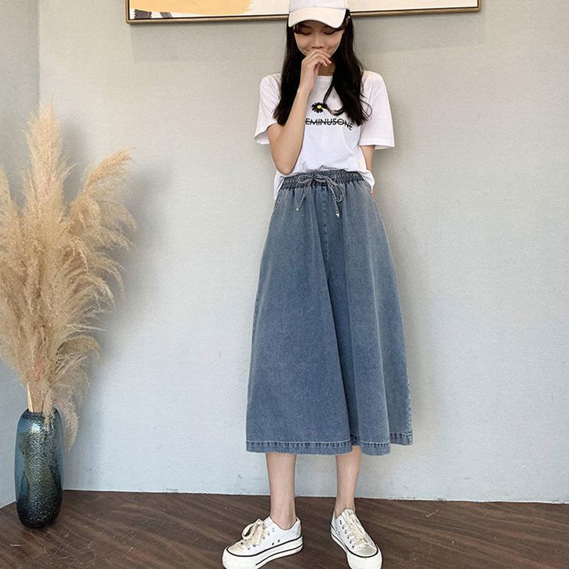 Women's Jeans Loose Wide Leg Straight Denim Big Pocket Cropped Trousers Summer Thin High Waist Comfortable