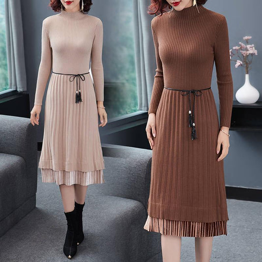 Casual Dress Knitted Cashmer Thick Sweater Dress Warm Women Cotton Dress Pullover Female