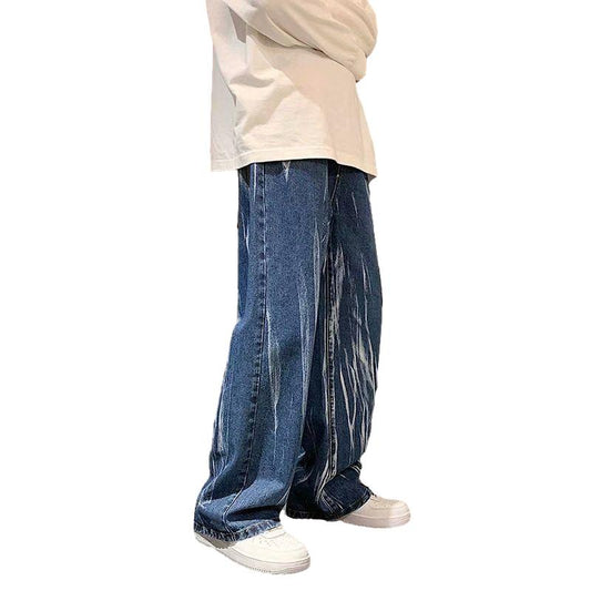 Black Tie-dye Jeans Men's Straight Loose and Handsome Pants High Street Ins Tide Brand