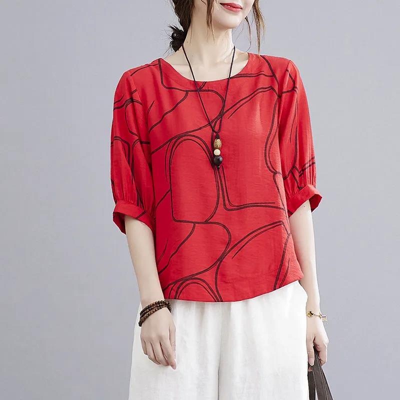 Women's Summer T-Shirt Large Size Loose Round Neck Short Sleeve Casual Top