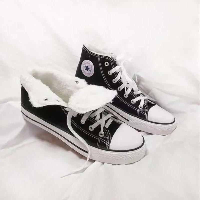 Autumn and Winter High-top Plus Velvet Canvas Shoes Women's Cotton Shoes Warm Women's Shoes Casual Shoes Women