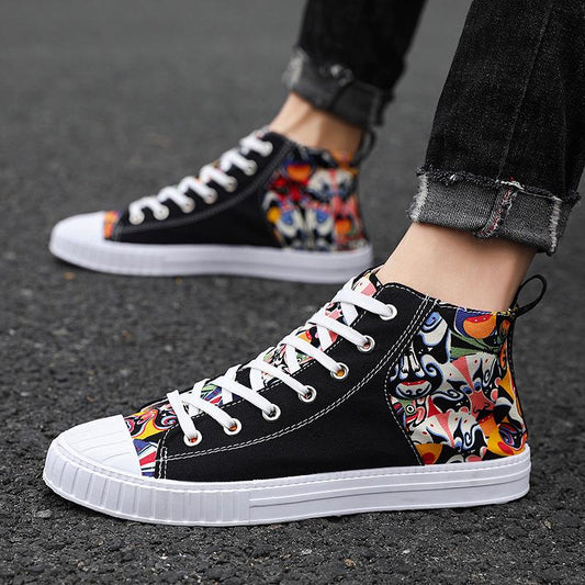 High-top canvas shoes men's trend shoes men's wild casual sneakers personality graffiti