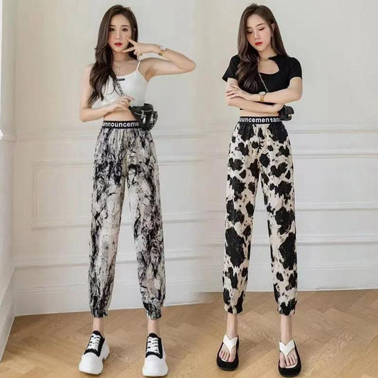 Black and White Ink Printing Loose Bundle Casual Foot Harlan Pants Summer Thin Sports Pants