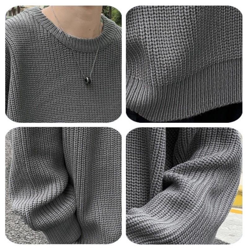 Thick Line Sweater Men's Winter Plus Velvet Thick Round Neck Sweater Casual Loose Top