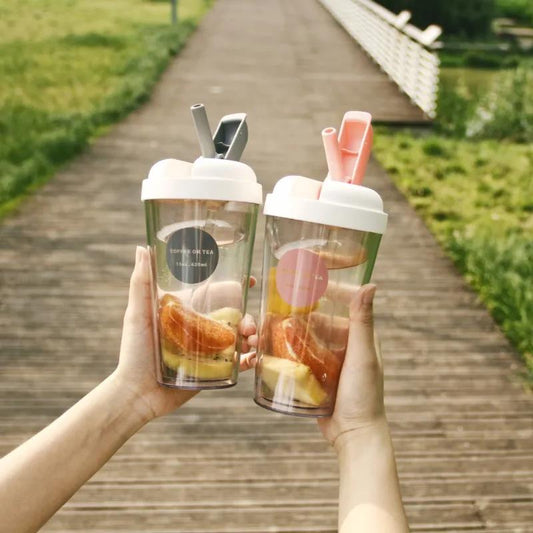 Female Ins Double-layer Straw Cup Female Student Korean Version of Plastic Water Cup Anti-fall Adult Portable Summer Casual Cup