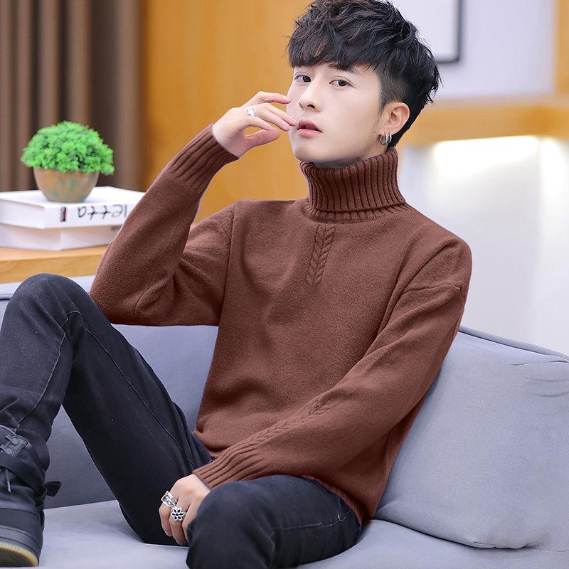Warm Turtleneck Sweater Men Solid Knitted Mens Sweaters Casual Male Double Collar Slim Pullovers