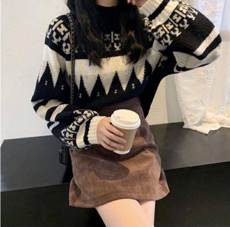 Vintage Sweater Long Sleeves O Neck Harajuku Loose Pullover Female Knitted Outwear Warm Sweater