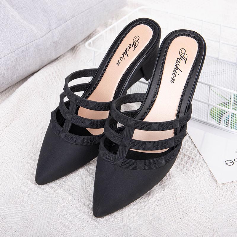 Summer Lazy Casual Fashion Thick Heel Sandals and Slippers Female Pointed Toe Korean Style Slope Heel Casual Shoes