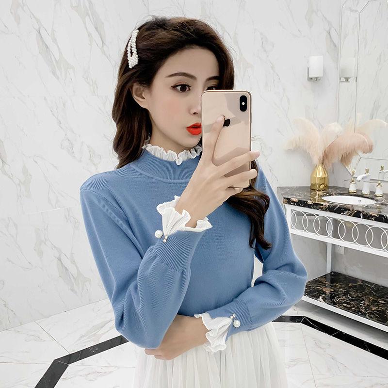 Half High Neck Long-sleeved Sweater Wooden Ears Sweet Beauty Sweater