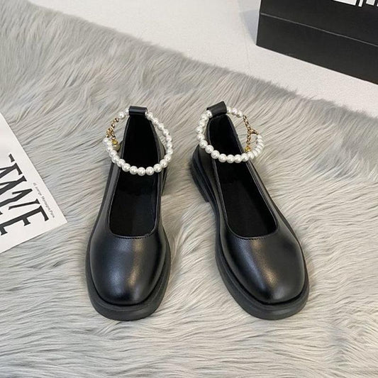 Shiny Flat Bottom Mary Jane Beanie Single Shoes Women's Shoes British Leather Shoes Round Toe Retro Thick Sole Leather Shoes