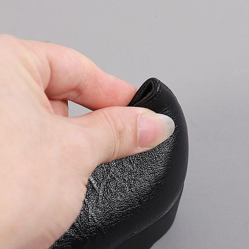 Soft Leather Shoes Women's Low Bottom Thick Heel Round Toe Soft Bottom Middle Heel Work Shoes Women's Leather Shoes