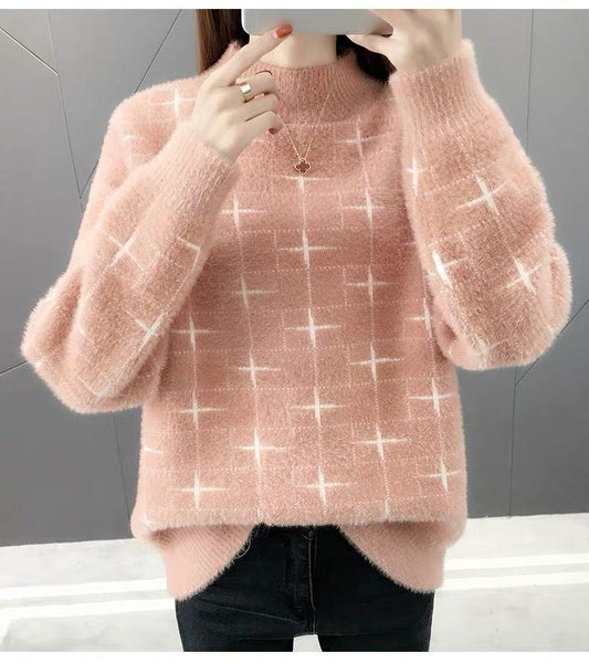 Autumn Warm Thick Turtleneck Sweater Women Loose Long Sleeve Ladies Faux Mink Velvet Pullover