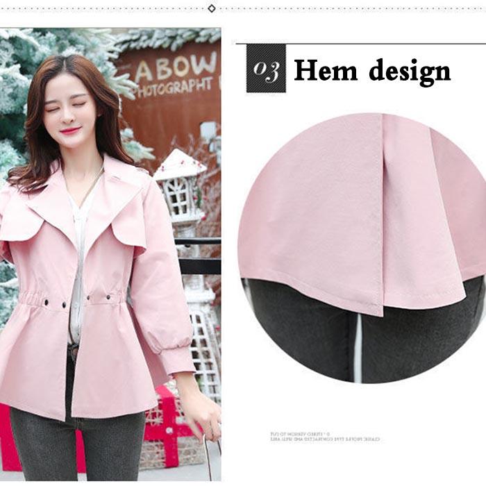 Spring Trench Coat Women's Waist and Slim Short Skirt with Nine-point Lantern Sleeves Coat