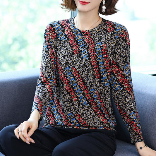 Autumn and Winter Printing Bottoming Shirt Women's Plus Size Casual Sweater Fashion Round Neck Printed Sweater