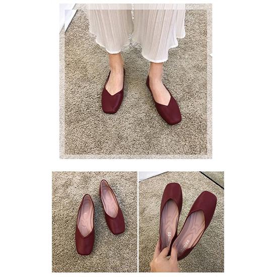 Women 'S Spring Summer Flats Shoes Vintage Soft Leather Low Heels Slip On Footwear Square Head Shoes