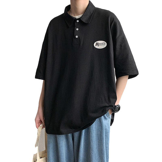 Men's Short-sleeved New T-shirt Summer Tide Brand Shirt Male Loose Student Lapel Top Tide