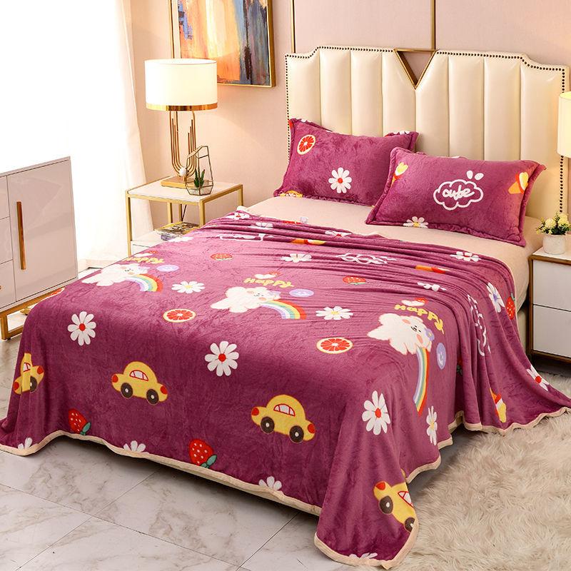 1.5/1.8/2m Bed Flannel Bed Sheet Single Double Coral Pile Blanket Double Sided Plush Bed Sheet Twin Queen King Size