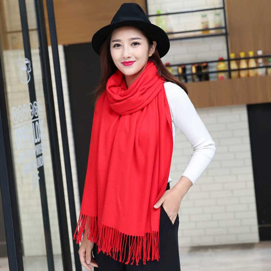 Women Cashmere Scarves with Tassel Soft Solid Color Warm Long Wraps Scarf Casual Lady Winter Shawl