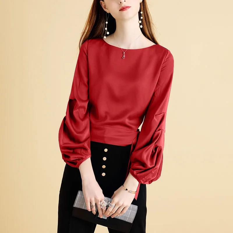 Women's Spring and Autumn Lantern Sleeve T-Shirt Round Neck Long Sleeve Top