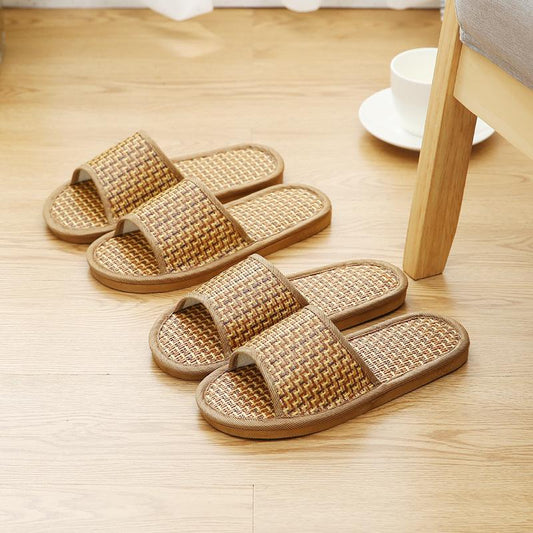 Summer Stand Bamboo Mat Rattan Couple Slippers Indoor Natural Color Indoor Home Sandals