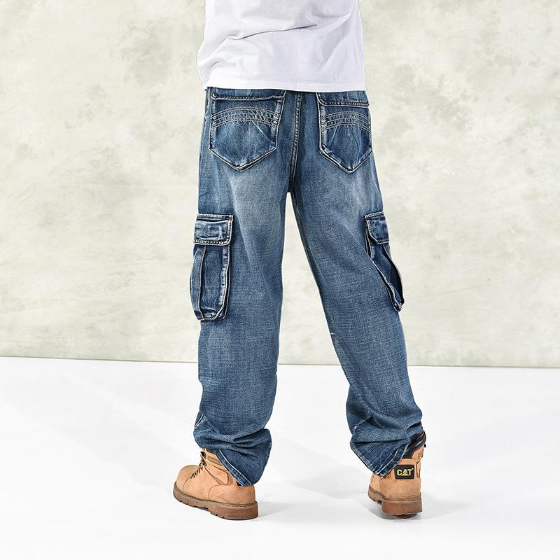 Blue Jeans Plus Size Cargo Jean Trousers Loose Casual Jeans Pants Fall Winter New Mens Baggy Hip Hop Jeans Streetwear Skateboard Denim Pants 40 42 44