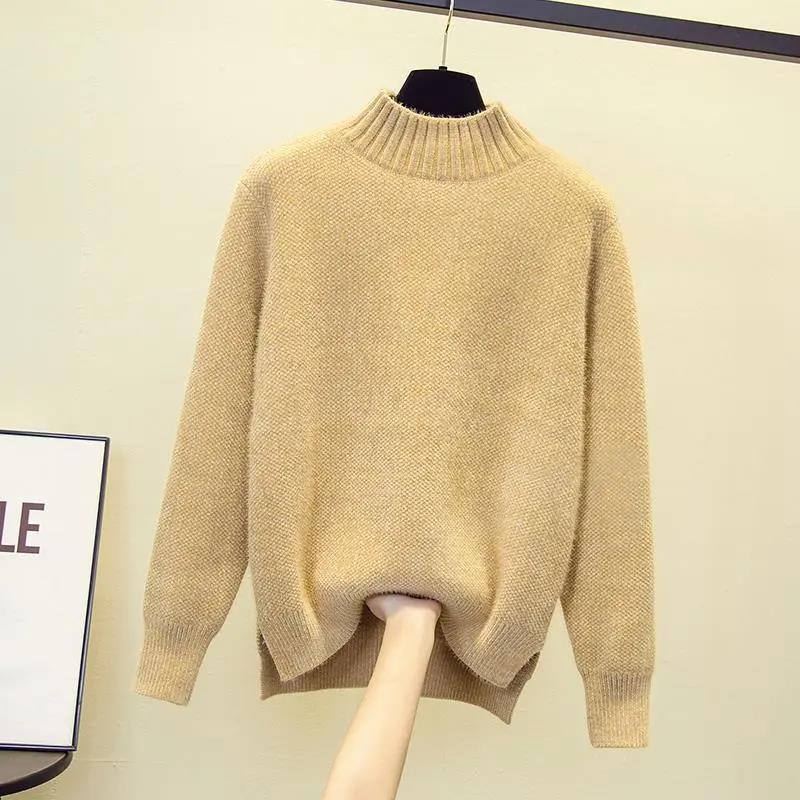 Half Turtleneck Imitation Mink Fleece Thickened Sweater Women's Korean Style Loose Pullover Knitted Bottoming Shirt