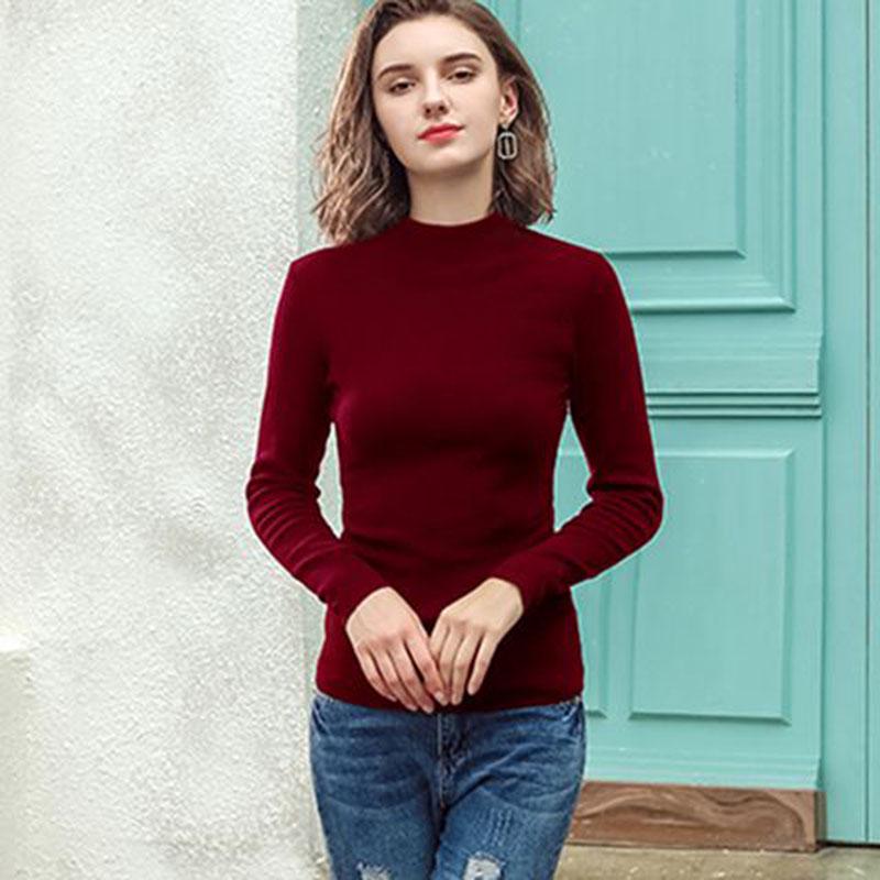 Pofulove Long Sleeve Bottoming Shirt Turtleneck Sweater Women Autumn Winter Tops Slim-fitting Tight