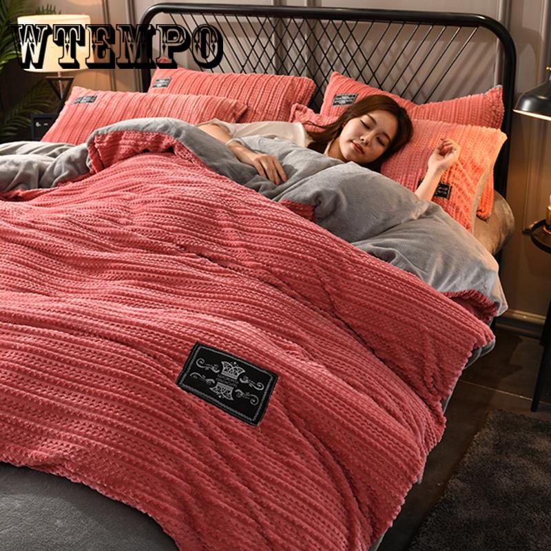 4pcs Winter Thickening Bedding Set Fleece Fabric Smooth Bedspread Queen/king Sheet and Solid Color Duvet Cover