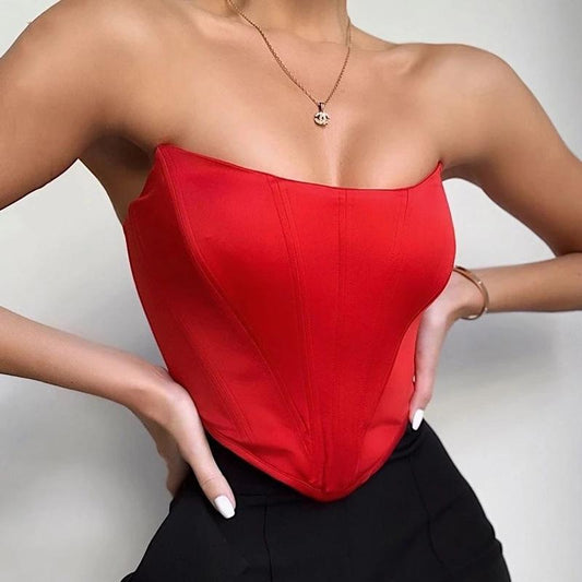 Sleeveless Sexy Corset Off Shoulder Velvet Crop Tops Vest Female Underwear Backless Bustier Top Solid Summer Women's Clothing Halter Bar