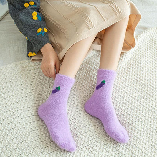 Female Mid-tube Autumn Winter Coral Fleece Thickened Warm Floor Socks Sleep Socks