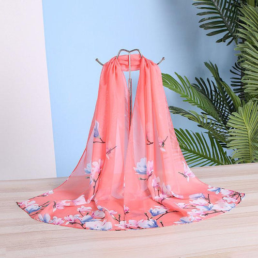 Women 155*45cm Oversized Printed Chiffon Silk Scarf Sunscreen Holiday Seaside Beach Shawl