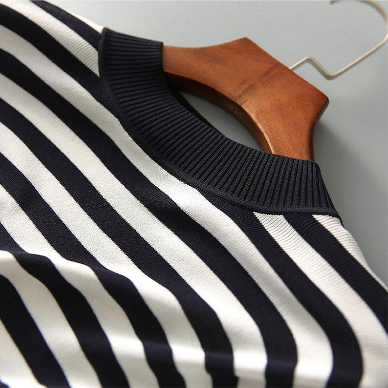 Striped Color-blocking Shirts Knitwear Women's Tops Western-style Sweet Bottoming Shirts