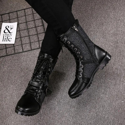 Fall Men's High Top Martin Leather Boots Teen Fashion Inner Height Increase Boots Korean Style Trendy Men's Military Boots