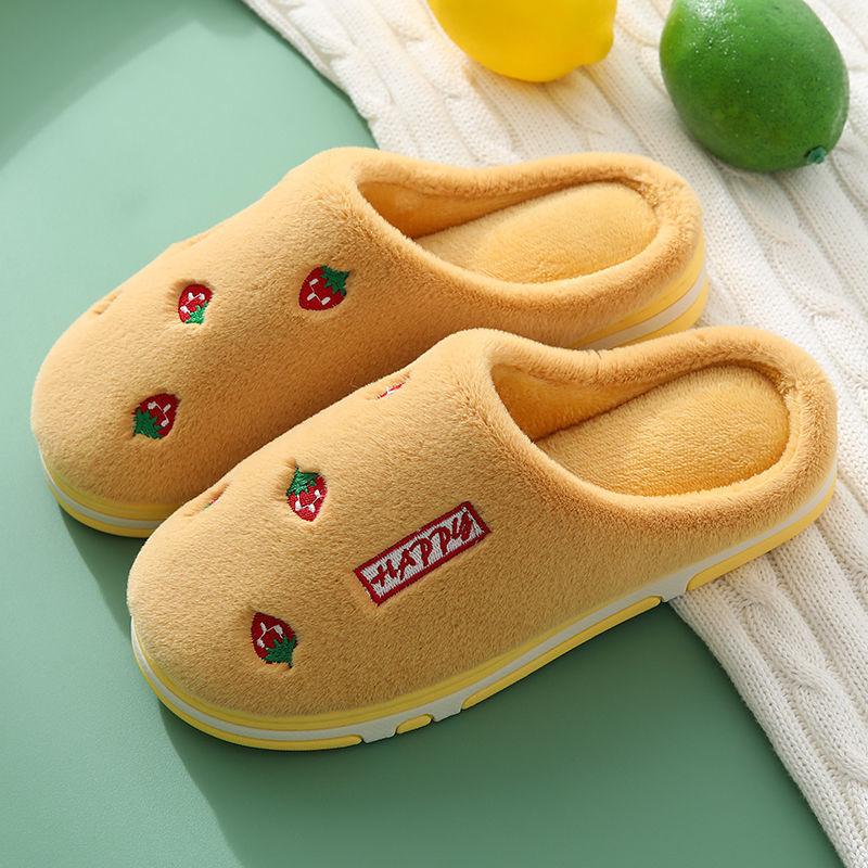 Women's House Slippers Slip-On Anti-Skid Cartoon Fruit Indoor Casual Shoes Snow Slipper Couple Winter