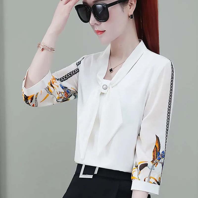 Spring and Autumn Loose Top Women's Long-sleeved Chiffon Shirt All-match T-shirt