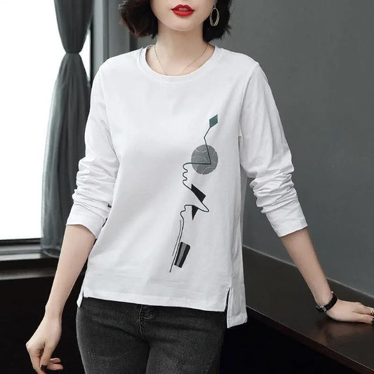 Cotton Spring and Autumn Long Sleeve T-shirt Women Loose Large Size Women's Bottoming Shirt Top Clothes