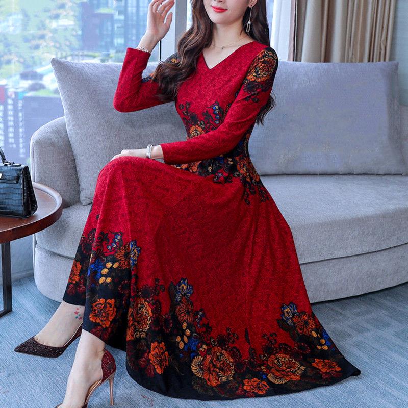 Spring and Autumn Dress Fashion Slim Slim Over-the-Knee Long Swing Dress Plus Size Women's Dress