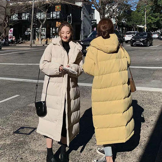 Winter Ins Style Leisure Free Complex Mid-length Solid Color Hooded Jacket Loose Large Size Female Down Padded Jacket