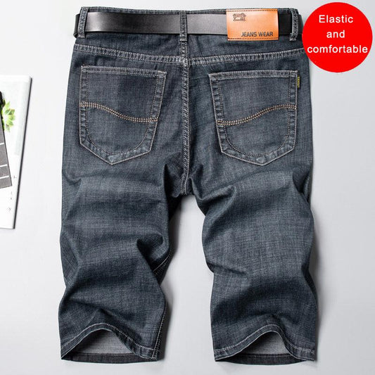 Summer Thin Stretch Men's Denim Shorts Men's Five-point Pants Retro Loose Straight Large Size Youth Pants