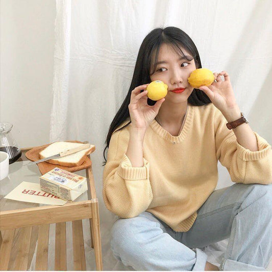Autumn and Winter All-match Sweater Round Neck Pullover Solid Color Coat Loose Knit Blouse