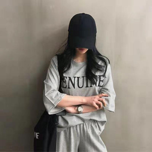 Plus Size Ladies Suit Letter Loose Short Sleeve T-Shirt Wide Leg Pants Two Piece Casual Sports Suit Athletic Girl Jogging Suits Track Suit