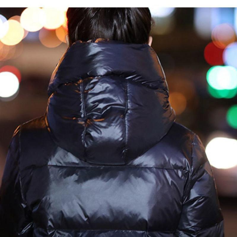White Duck Down Jacket Women's Hooded Thickened Simple Long Over-the-knee Slim Coat