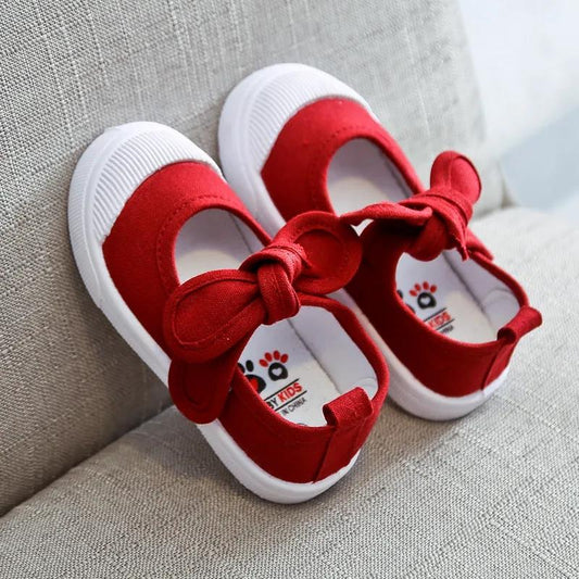 Girl's Canvas Shoes In Summer Soft Sole Big Bow Decoration Casual Shoes Little Girls' Solid Color Anti-slip Flat Single Shoes
