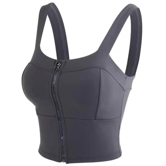 Women's Front Zipper Sports Underwear Shockproof Running Gathered Quick-drying Professional Fitness Bra Beauty Back Yoga Vest Outer Wear Camisole Top