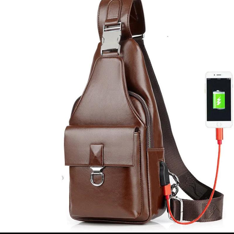 Leather Texture Men's Chest Bag Casual Shoulder Bag Messenger Small Backpack Men's Soft Leather Bag