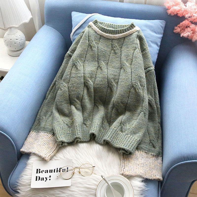 Coarse Wool Sweater Women's Short Loose Loose Outer Wear Twist Hedging Small Lazy Wind All-match Blouse Autumn and Winter Thickening