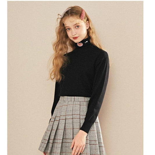 Cute Emoji Sweater Embroidery Female Pile Pile Sweater Solid Color Autumn and Winter