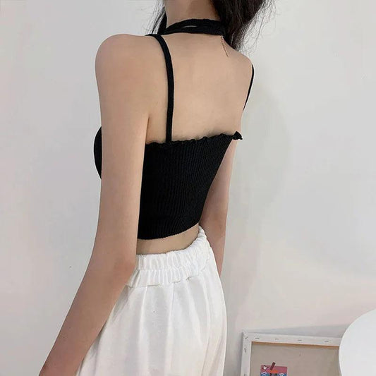 Women's Summer Short Bottoming Tops Large Size Solid Color Vest Female Backless Camisole Outerwear