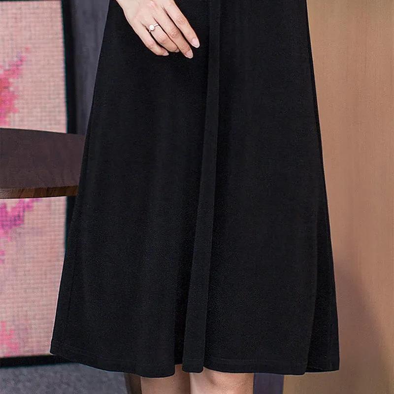 Summer Plus Size Black V-neck Dress Women's Loose and Slim A-line Skirt